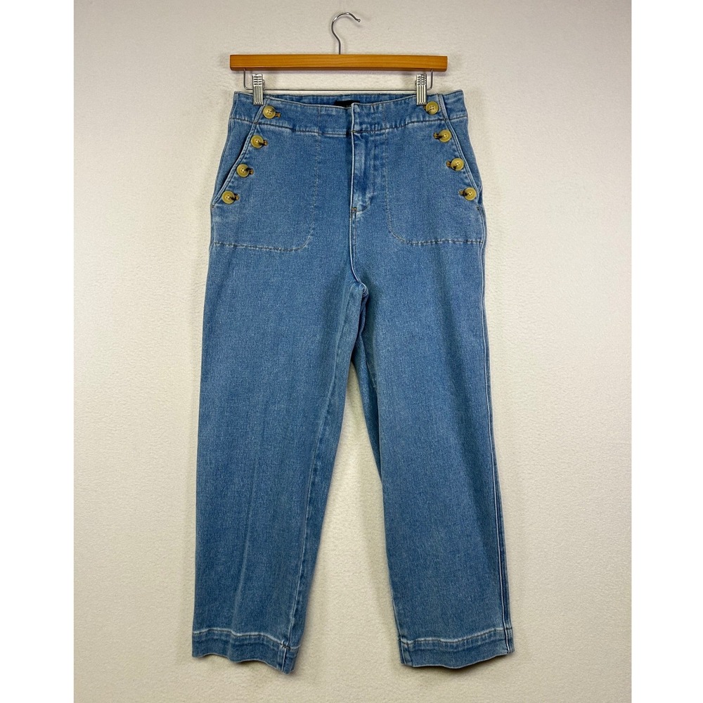 Nautical Coastal Talbots Women 8 Blue Sailor Jean High Rise Wide Leg Mystic Wash